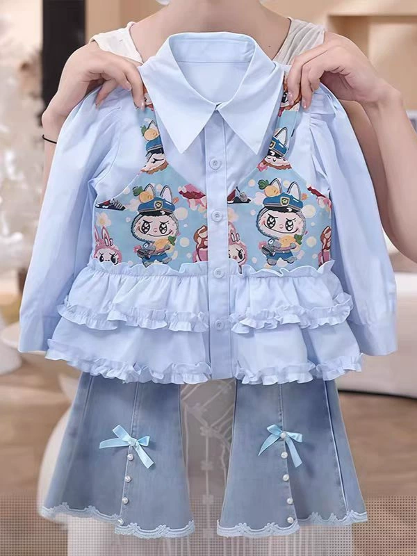 Комплект, детская рубашка, раскльшённые брюки, новая коллекция, европейский стиль, imitation shirt, осень
