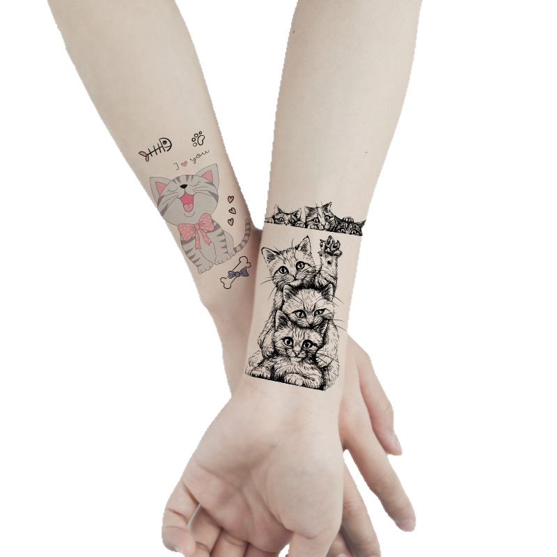 Protección del medio ambiente a prueba de agua sudor desechable lindo gato divertido tatuaje pegatinas cicatriz personalizada cubriendo fresco hombres y mujeres tatuaje