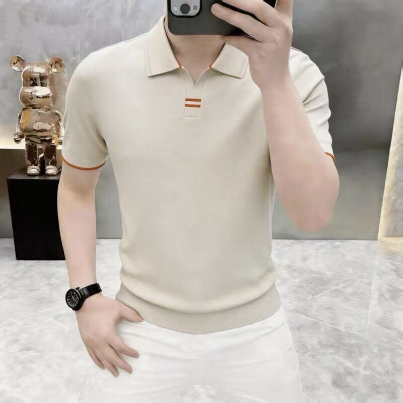 High-End Summer Men's Fashionable Lapel Short-Sleeved T-Shirt Polo Shirt Trendy Business Casual Half-Sleeved Men's Clothing R2607 High-End Summer Men's Fashionable Lapel Short-Sleeved T-Shirt Polo Shirt Trendy Business Casual Half-Sleeved Men's Clothing R2607