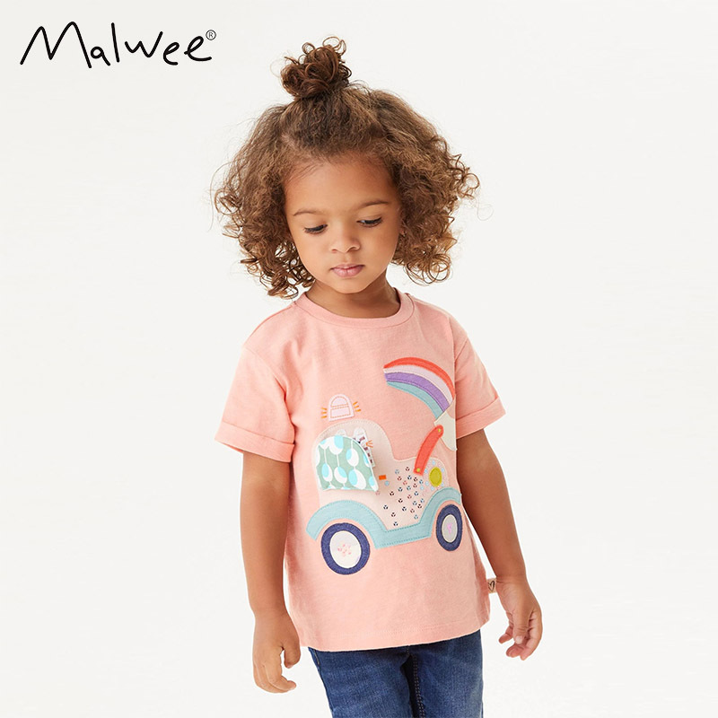 Malwee niñas de manga corta verano nuevos niños casual cuello redondo camisa niños camiseta estilo occidental top