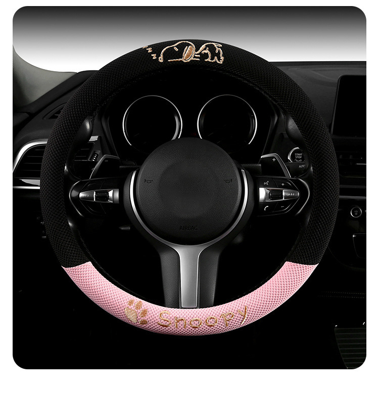 Cross-Border Car Steering Wheel Cover Wholesale Cartoon Embroidered Snoopy All-Season Universal Ice Silk Non-Slip Breathable Car Accessory