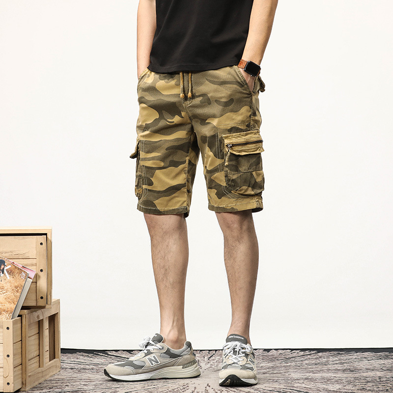 Anyang American Retro Washed Men's Outdoor Loose Multi-Pocket Sports Camouflage Cargo Shorts Straight Five-Point Pants