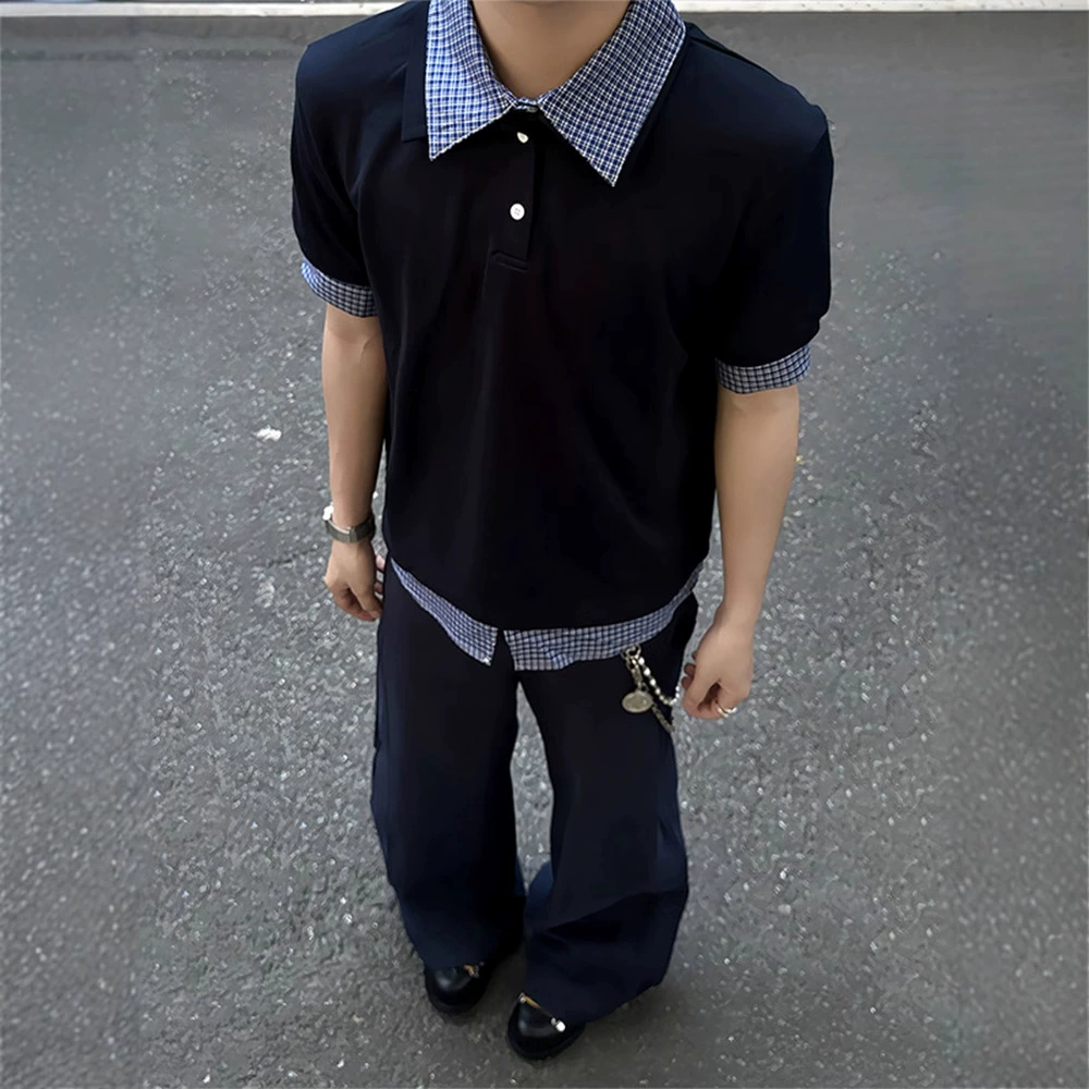 Американский ретро поддельная рубашка из двух частей POLO мужской летний стиль колледжа рубашка с короткими рукавами cleanfit футболка с положительным плечом