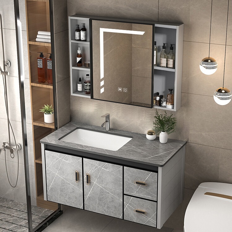 Slate Space Aluminum Alloy Bathroom Ceramic Integrated Wash Basin Sink Wash Basin Bathroom Cabinet Combination