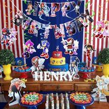 刺猬藍索尼克派對套裝拉旗兒童主題生日派對用品字母掛條橫幅