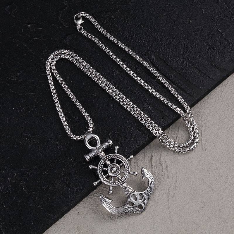 European And American Retro Medieval Anchor Necklace Accessories Street Hip-Hop Style Rotatable Rudder Pendant Men's_voghion.com