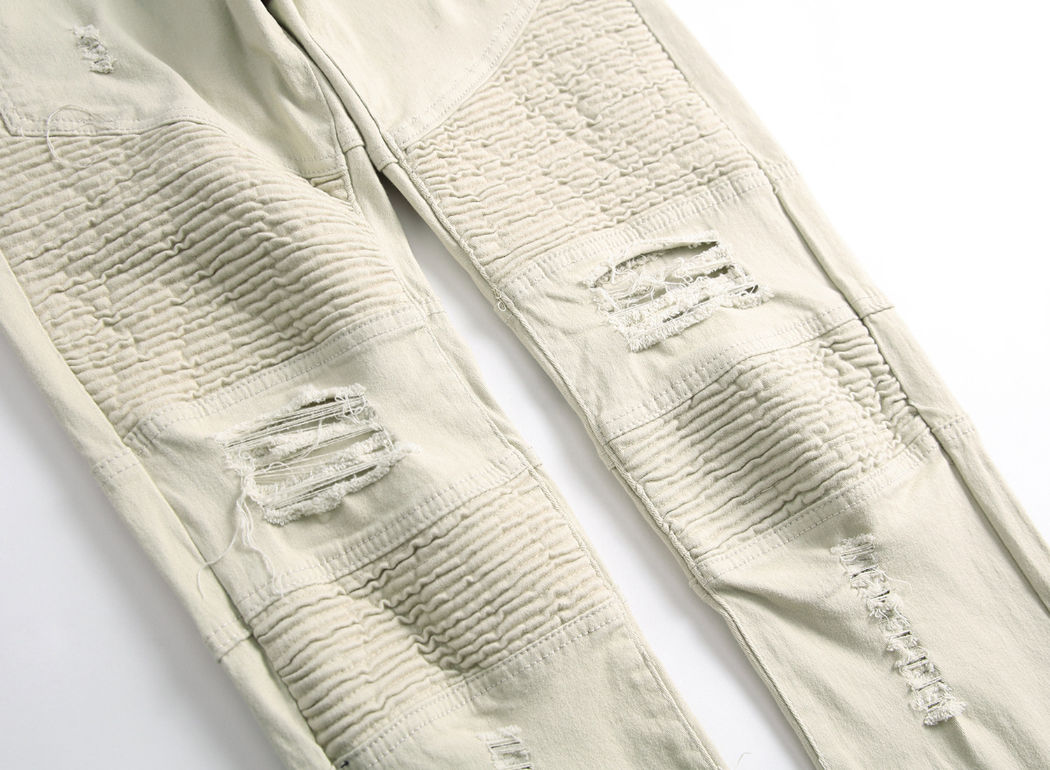 Men's jeans with personalized trendy folds, slim fit and elastic fit, men's fashionable pants_voghion.com