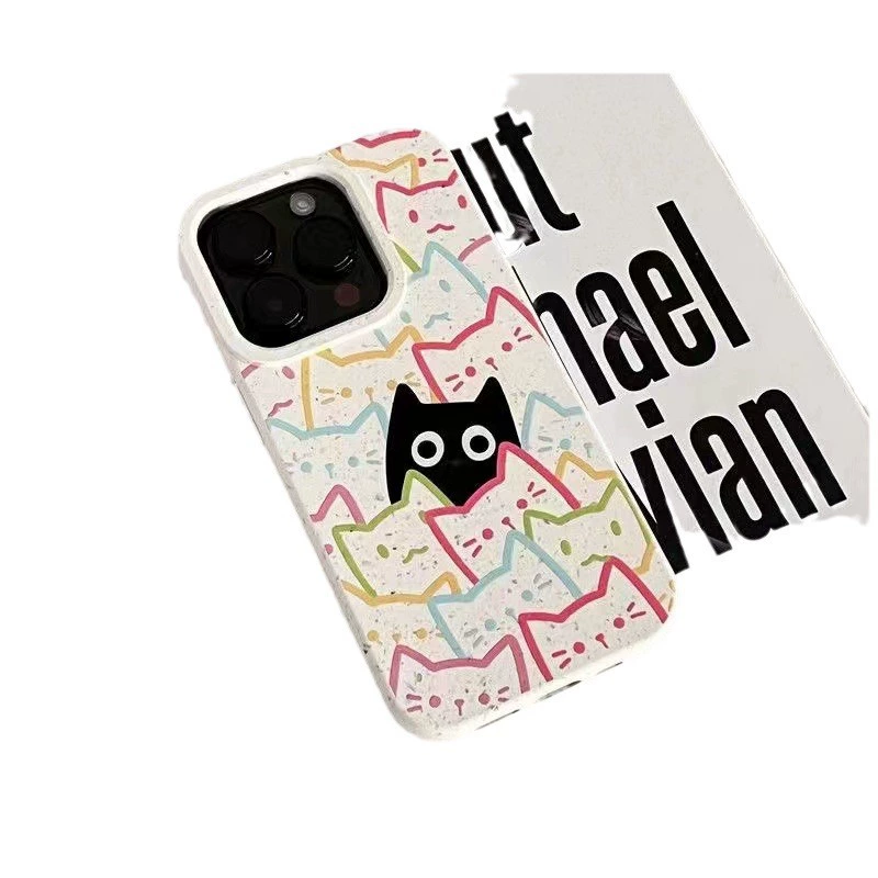 Phone Case (Apple) iPhone 7–15 Series, Wheat-Colored Cat Head Pattern, Soft Shell