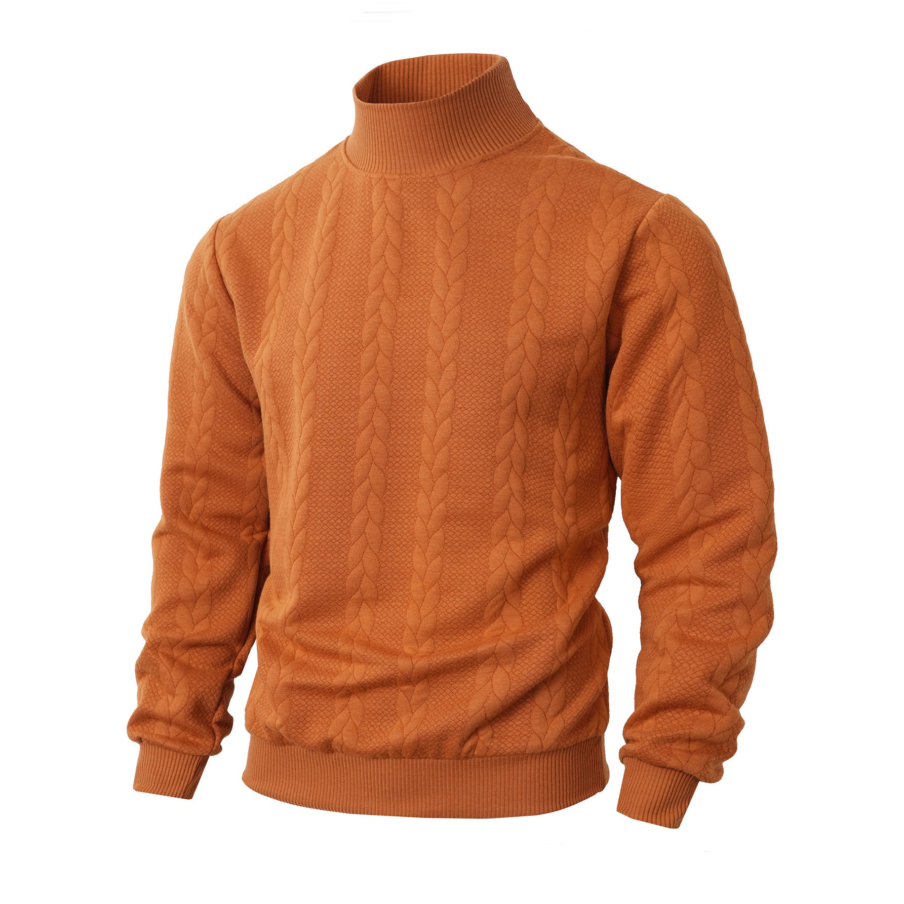 Transfronterizo europeo otoño invierno jersey jersey diario de color sólido joven hombre moda jacquard cuello alto jersey cálido hombre