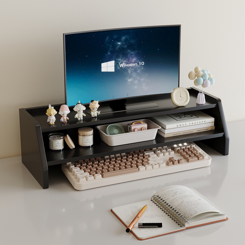 シンプルなコンピュータディスプレイが高くなっています。二重の事務机のファイルスタンドの多層のデスクトップの収納棚の卸売りです。|undefined