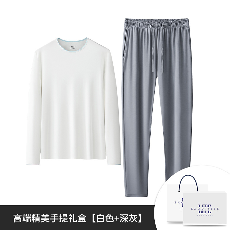 [Contador del mismo estilo] Nuevo traje de pijama de hombre modal de doble cara, fondo fino, ropa de otoño, pantalones largos, servicio a domicilio