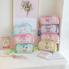 Cartoon PU large-capacity retractable portable student pen bag double-layer compartment travel storage cosmetic bag storage bag