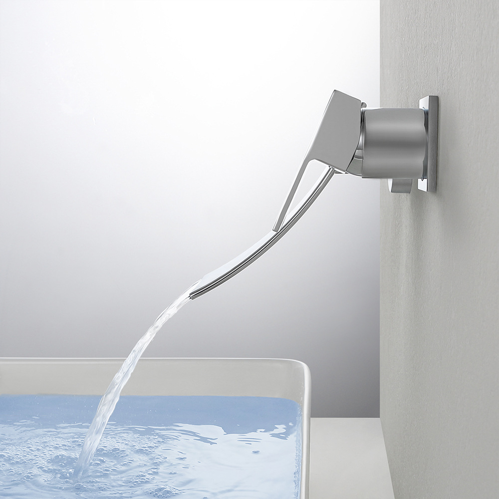 Cross-border brass washbasin faucet waterfall water outlet single, cold and hot mixed water is concealed in the wall-mounted bathroom countertop basin undefined