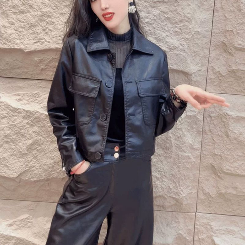 多巴胺皮衣外套女短款2025春秋新款百搭机车服宽松显瘦复古皮夹克|undefined