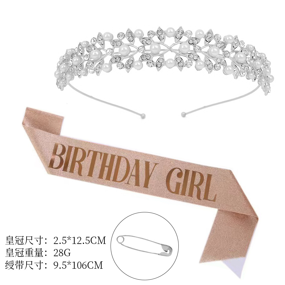 Silver crown+birthdaygirl rose gold ribbon