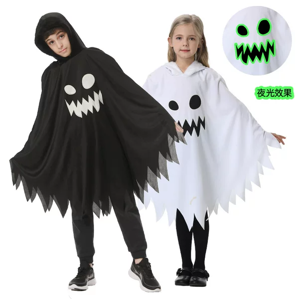 Cross-Border Halloween Children's Clothing White Black Glow-In-The-Dark Ghost Luminous Grimace Cape Shawl Outfit Party
