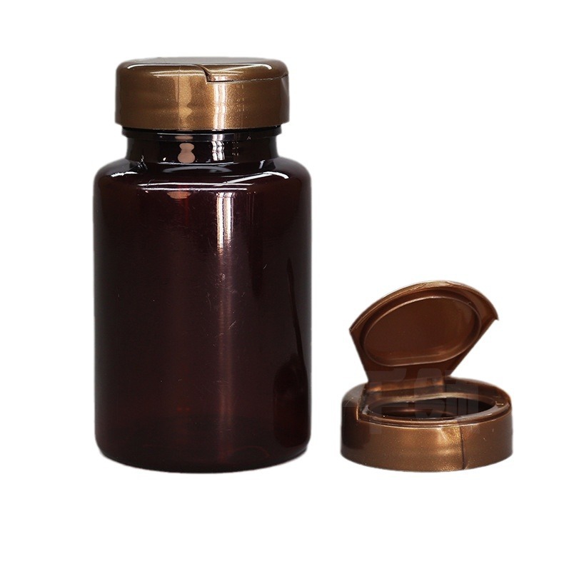 Botella de plástico PET semitapa abatible QL para suplementos vitamínicos y medicamentos, bloqueadora de luz, para cápsulas y tabletas.