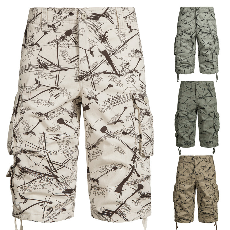Amazon Specializes in Summer Casual Shorts for Men, Large Size Straight Camouflage Pure Cotton Multi-Pocket Workwear Cropped Pants Wholesale