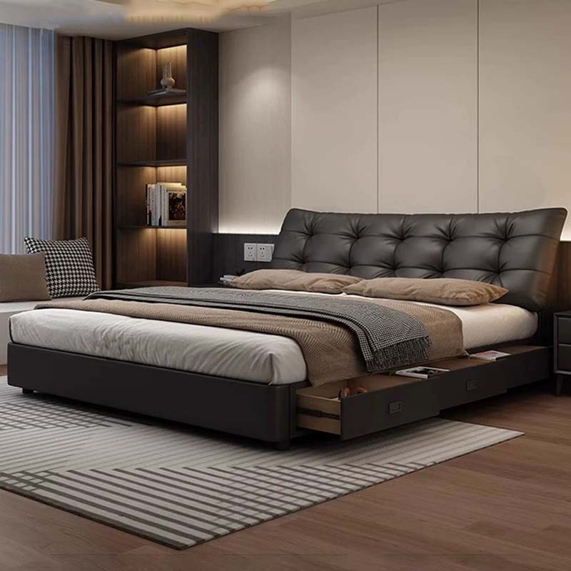 [Parallel Air Pressure Storage Big Black Bear] 1.5m Bedroom Master Bedroom 1.8m Double Wedding Bed Master Bedroom Queen Bed Leather Bed