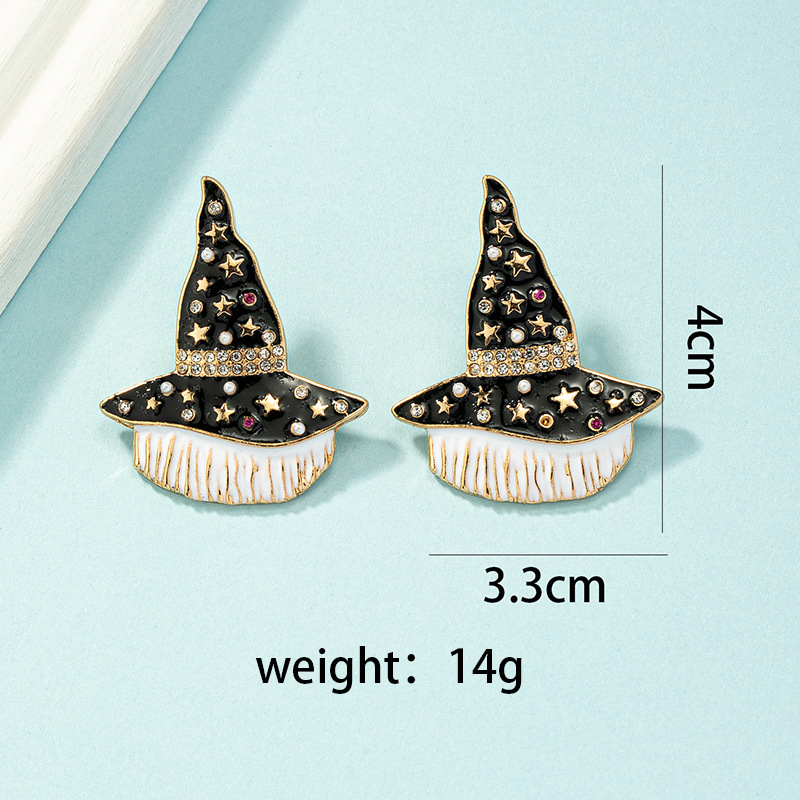 witch hat Pattern Women'S Gender Plating Design 1 Pair Fashion Witch Hat Alloy Plating Artificial Pearls Rhinestones Halloween Women's Ear Studs