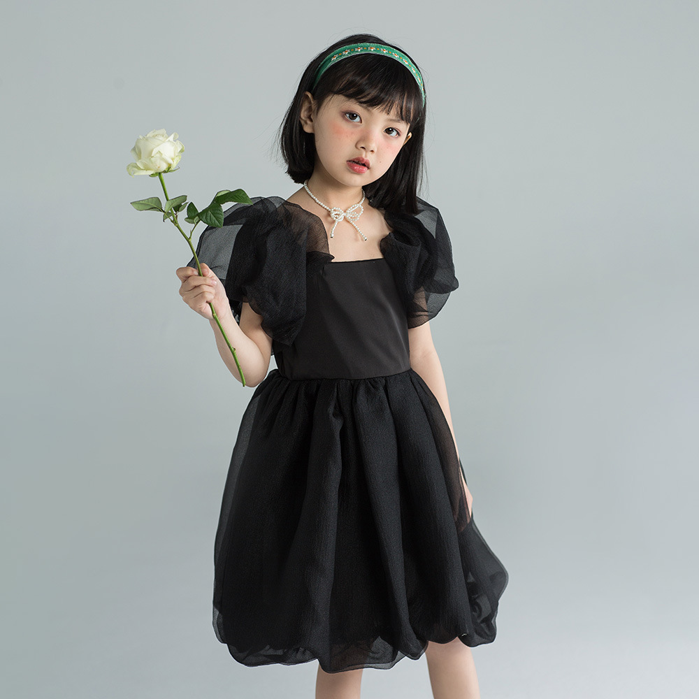 Girls Dress Korean Style Summer 2023 White Puff Sleeve Princess Dress Popular Fashion Children's Wear Big Children's Dress