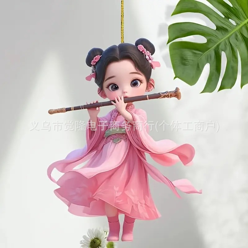 Nuevo acrílico plano transfronterizo para soplar flauta rosa chica colgante de automóvil fiestas colgante de decoración del hogar image 3