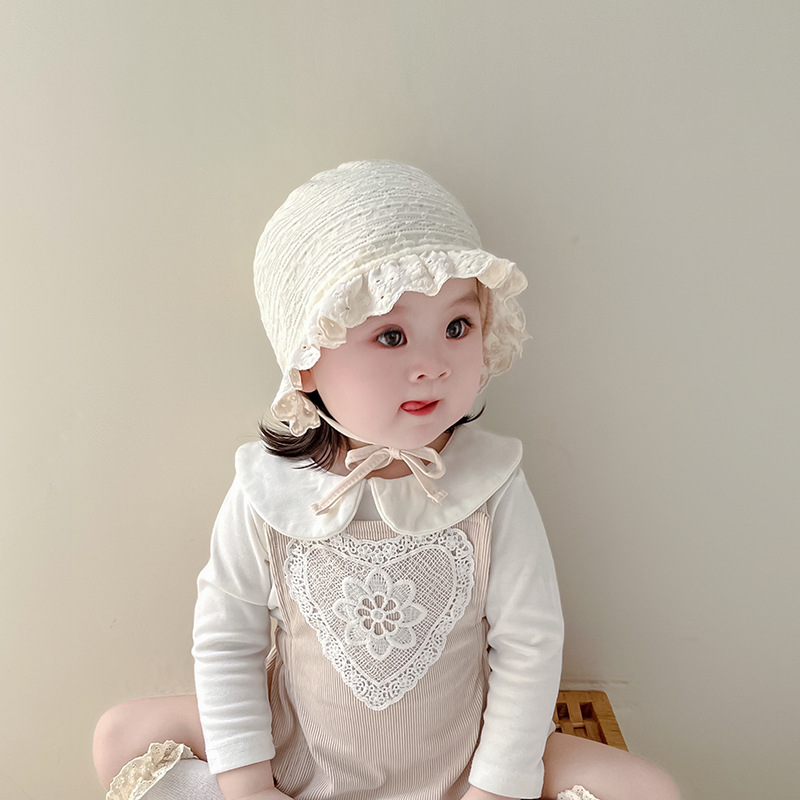 3-12 Meses de primavera y otoño delgado sombrero para bebés de encaje gorro para las orejas princesa encantadora sombrero de corte coreano otoño invierno