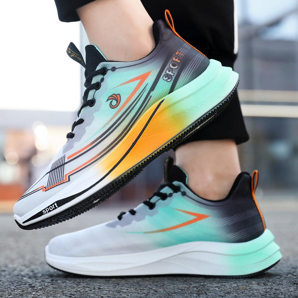 Zapatos de hombre comercio exterior al por mayor color a juego moda tendencia zapatos para correr Zefei tejido transpirable suela gruesa zapatos deportivos ligeros y cómodos para hombres