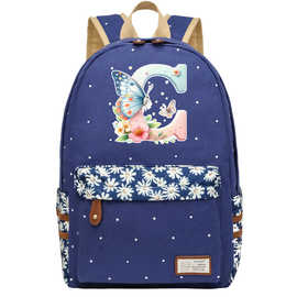 一件代发英文字母A-M印花青少年女生中小学生书包男女休闲帆布包