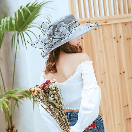 Summer Large Brim Mesh Hat for Girls, European and American Style Organza Outdoors Beach Hat, Travel Sun Hat Cooling Hat
