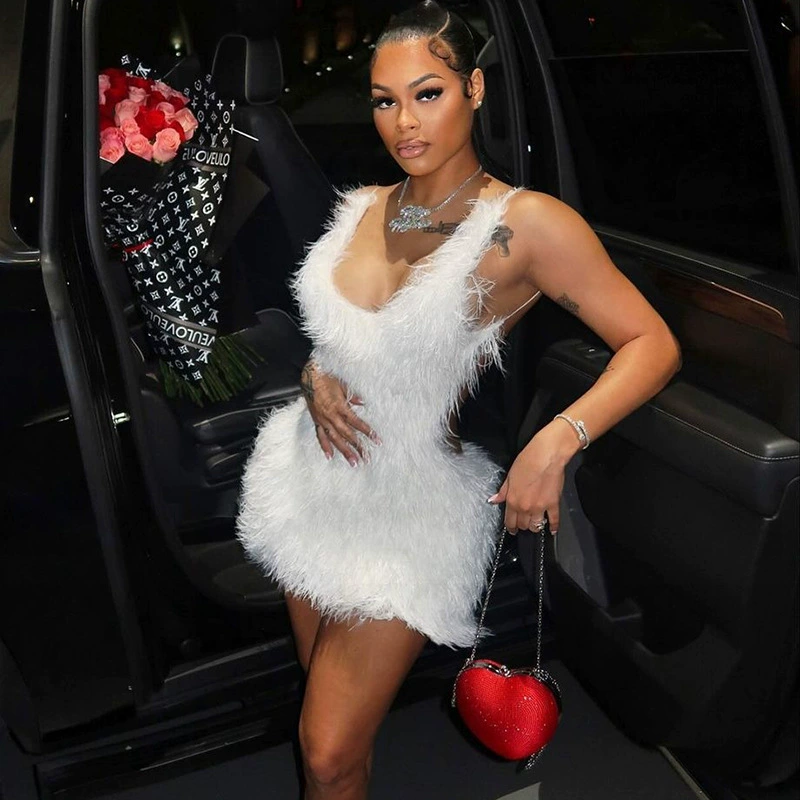 Европейская и американская женская мода трансграничная сексуальная полая молния с открытой спиной сплошной цвет шерсти меха подтяжка бедра платье