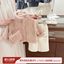 【咸柠七】女宝宝冬装韩版皮毛一体外套女童新款洋气时髦加绒衣服