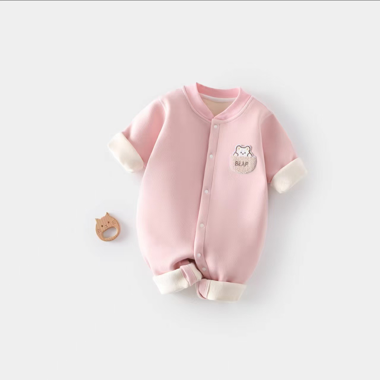 【Pocket Bear-Pink】Fleece jumpsuit