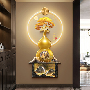 Gourd Entrance Decorative Painting New Chinese Style with a Backrest Corridor Aisle Hanging Painting Fortune Tree Entrance Door with Light Mural