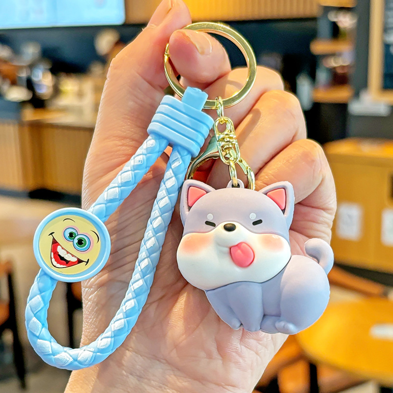 Dibujos animados pequeño Shiba Inu llavero lindo cachorro muñeca pareja estudiante mochila colgante llavero de coche regalo pequeño