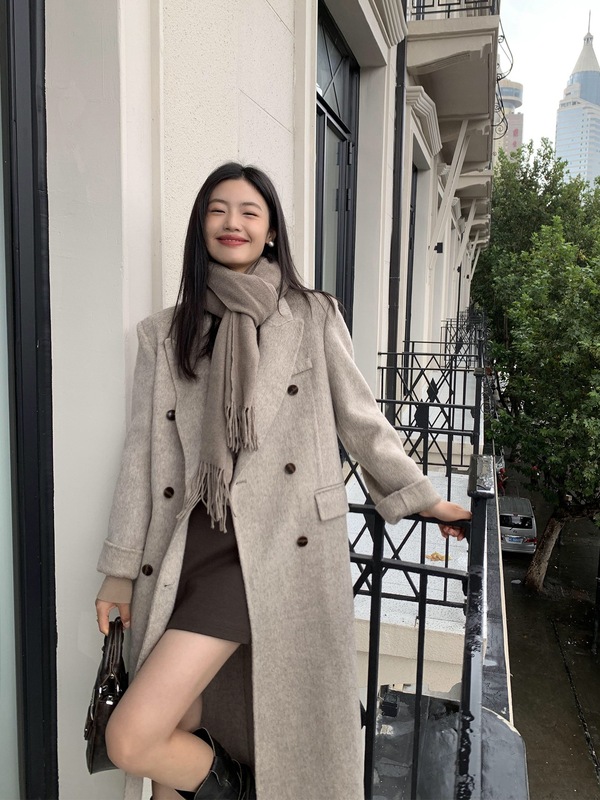 pusumede 重磅尖货 羊毛双面呢大衣女廓形中长款高级气质毛呢外套|undefined