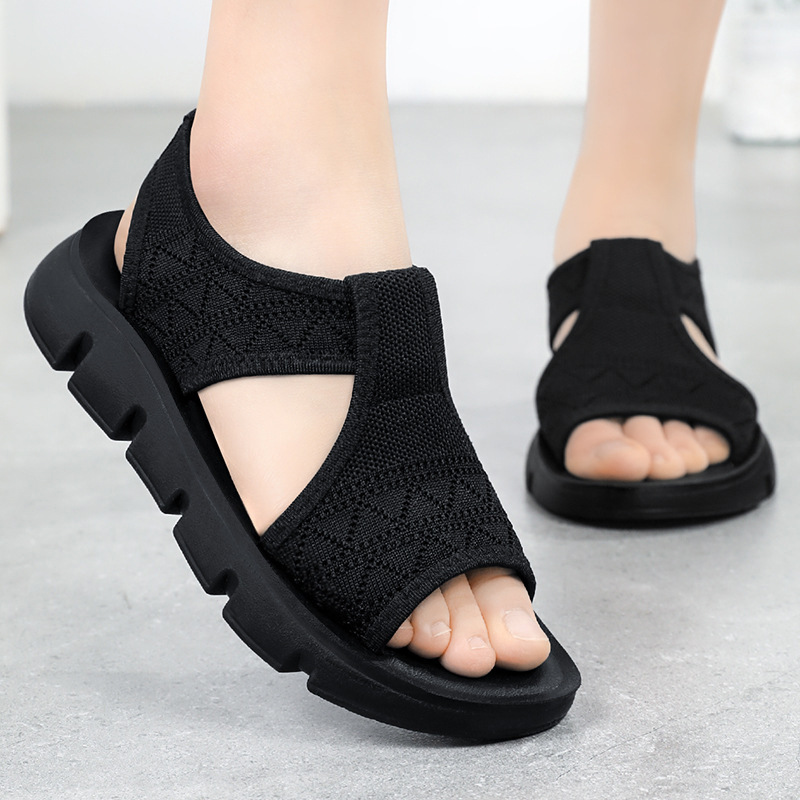 Zapatos de mujer verano nuevo tela transpirable sandalias zapatos transfronterizos al por mayor de poliuretano ligero fugas de dedos fríos zapatillas de mujer