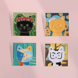 跨境新品创意复古油画系列合金胸针可爱猫咪造型烤漆徽章配饰批发