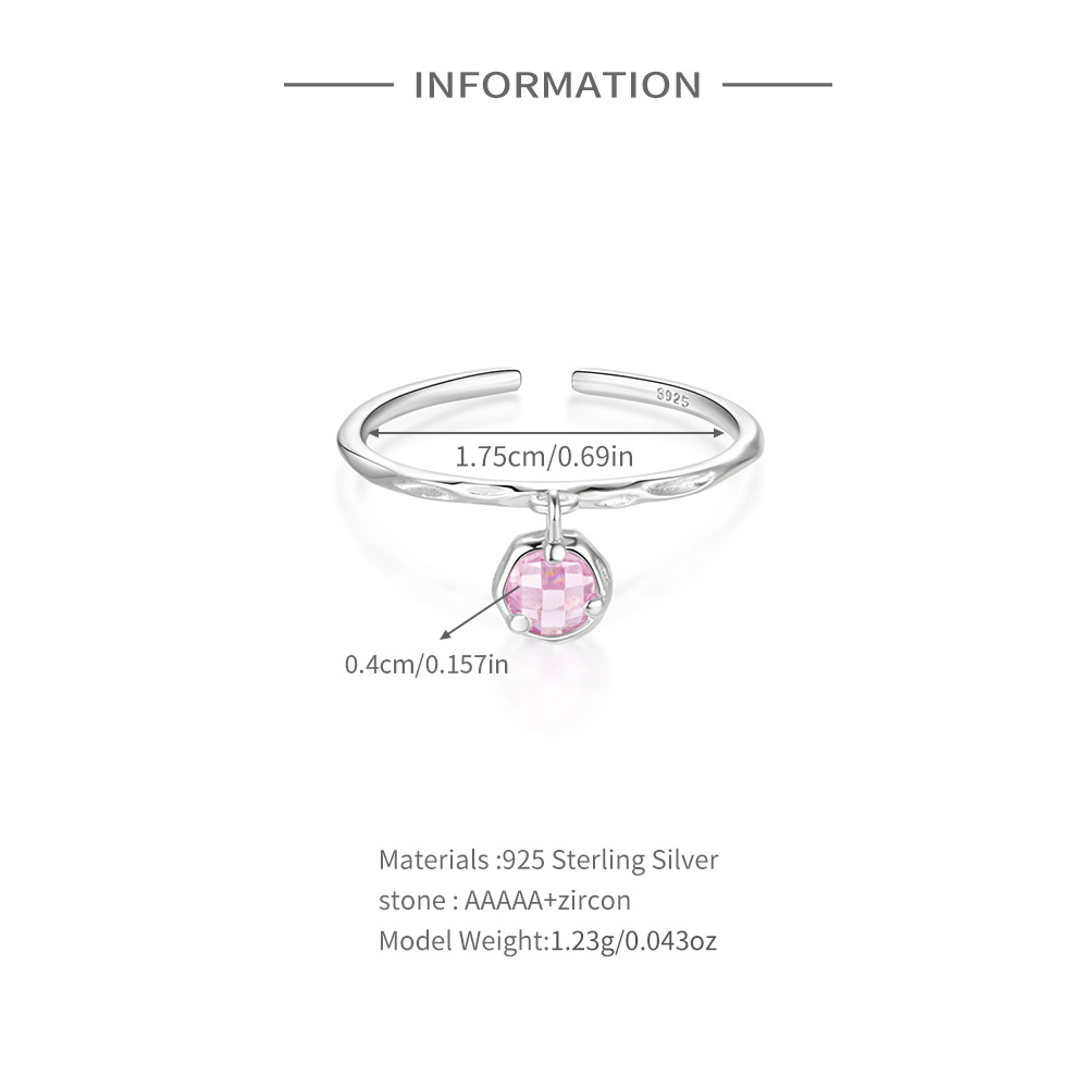5g Weight Zircon Inlay Material Open Rings Classification Adjustable Ring Size 1 Piece Quantity Holiday, Daily Occasion 925 Sterling Silver Material Geometric Pattern Women's Gender Plating, Inlay Design Sweet Style 925 Sterling Silver Zircon Geometric Open Rings 1