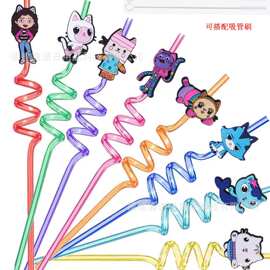 PVC软胶卡通娃娃吸管装饰款热销吸管套食品级PETG艺术造型吸管派