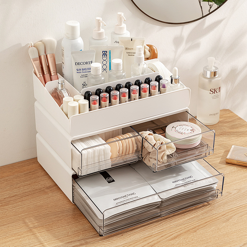 Desktop Storage Box Transparent Lipstick Skin Care Makeup Brush Cosmetics Storage Box Drawer-Type Separated Facial Mask Storage Rack