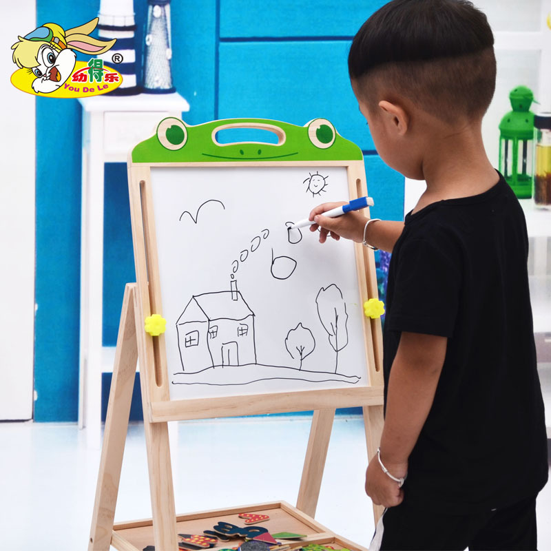 Pizarra de elevación de madera Pintura plegable Tablero de dibujo magnético Aprendizaje para niños Juguetes educativos Tablero de escritura tipo soporte de doble cara