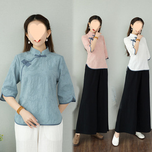 Chinese Tang Suit Tops, Chinese Style Han Dynasty Improved Cheongsam Two-Piece Set, Republic of China Women's Clothing, Cotton and Linen Tea Suits, Zen Zen Suits