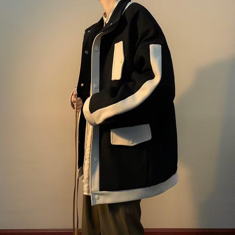 Marca de moda juvenil otoño e invierno nueva chaqueta hombre holgado gran bolsillo tendencia calle frita hermosa chaqueta de cuello alto de todo fósforo