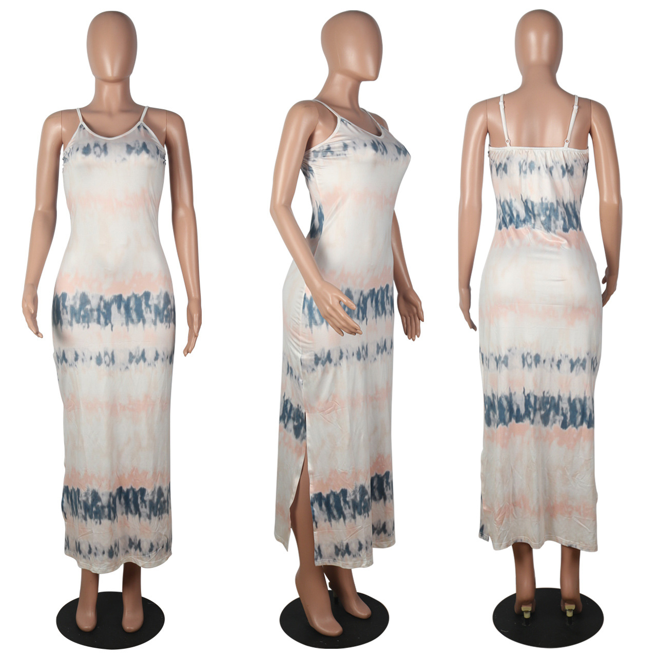 Women Clothing Suspender Split Tie-Dyed Printed Casual Maxi Dress Women