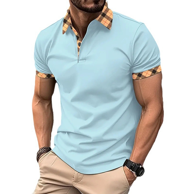 Nueva estación independiente eBay transfronteriza europea y americana de los hombres de la moda de la solapa de los hombres delgados camiseta de polo camisa de manga corta de los hombres