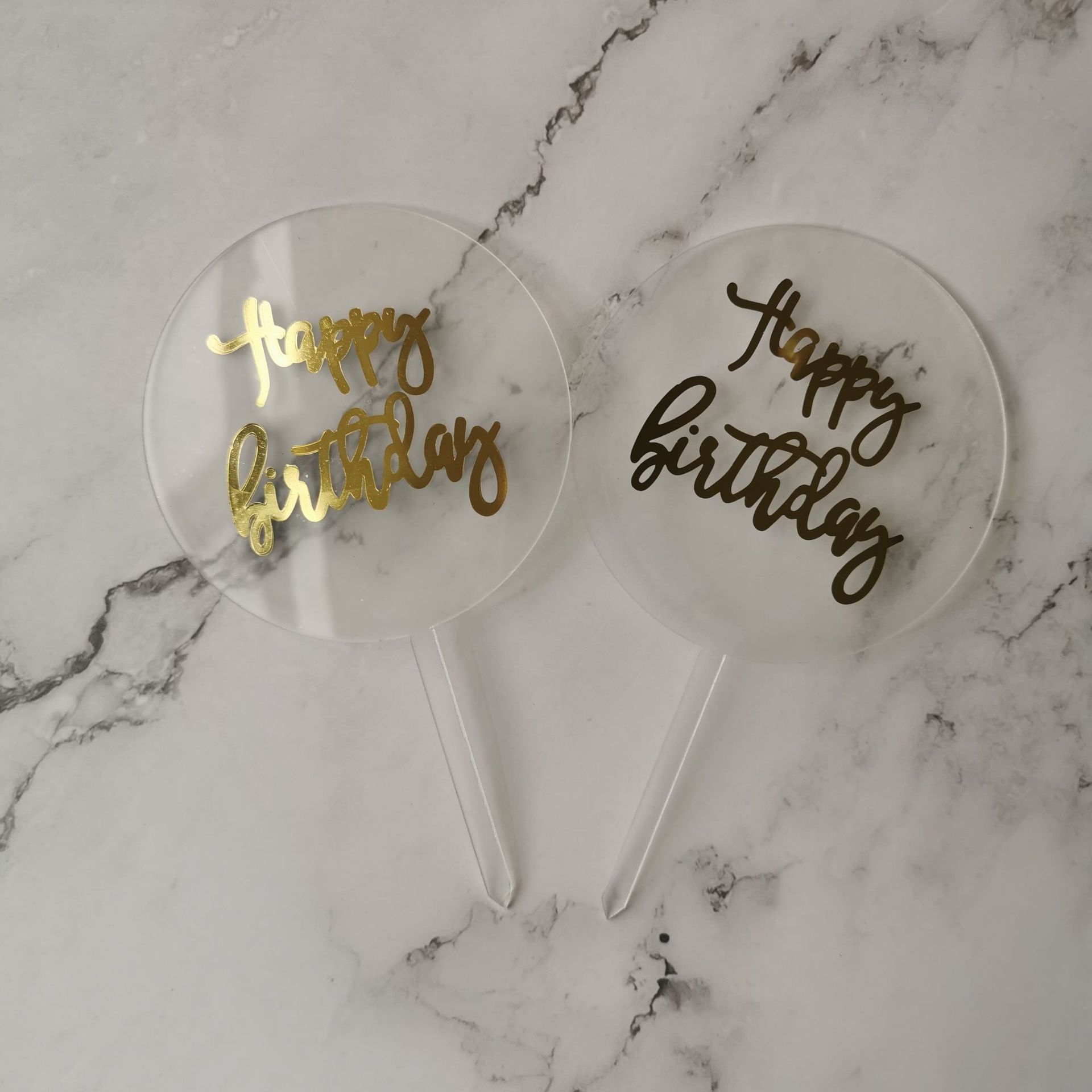 Dorado ronda marca acrílico Feliz cumpleaños pastel de cumpleaños plug-in decoración Tarjeta de inserción fiesta diseño hornear