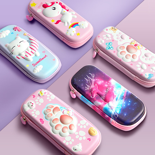 Korean Version Creative Girl Pencil Case EVA Pink Heart Stationery Bag for Boys and Girls, Primary School Students Large Capacity Pen Pouch