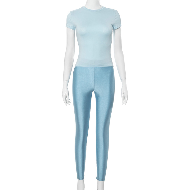 Ropa de otoño para mujer, cuello redondo, manga corta, cintura alta, pantalones adelgazantes, traje informal