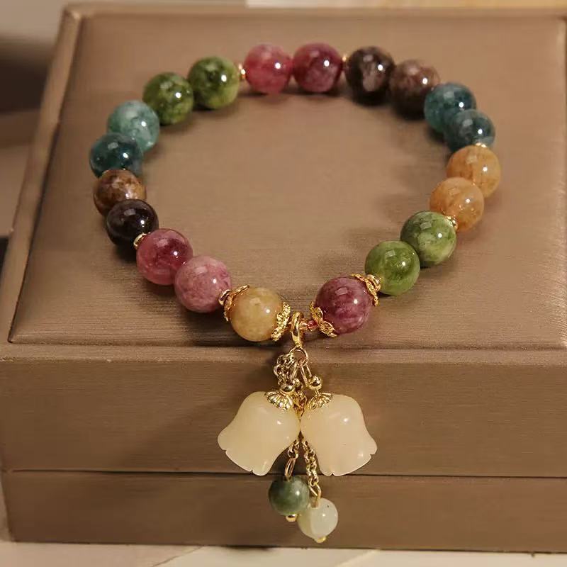 Nuevo color artificial pulsera torrefacción ins nicho campanas orquídeas colgante cristal pulsera regalo de novia